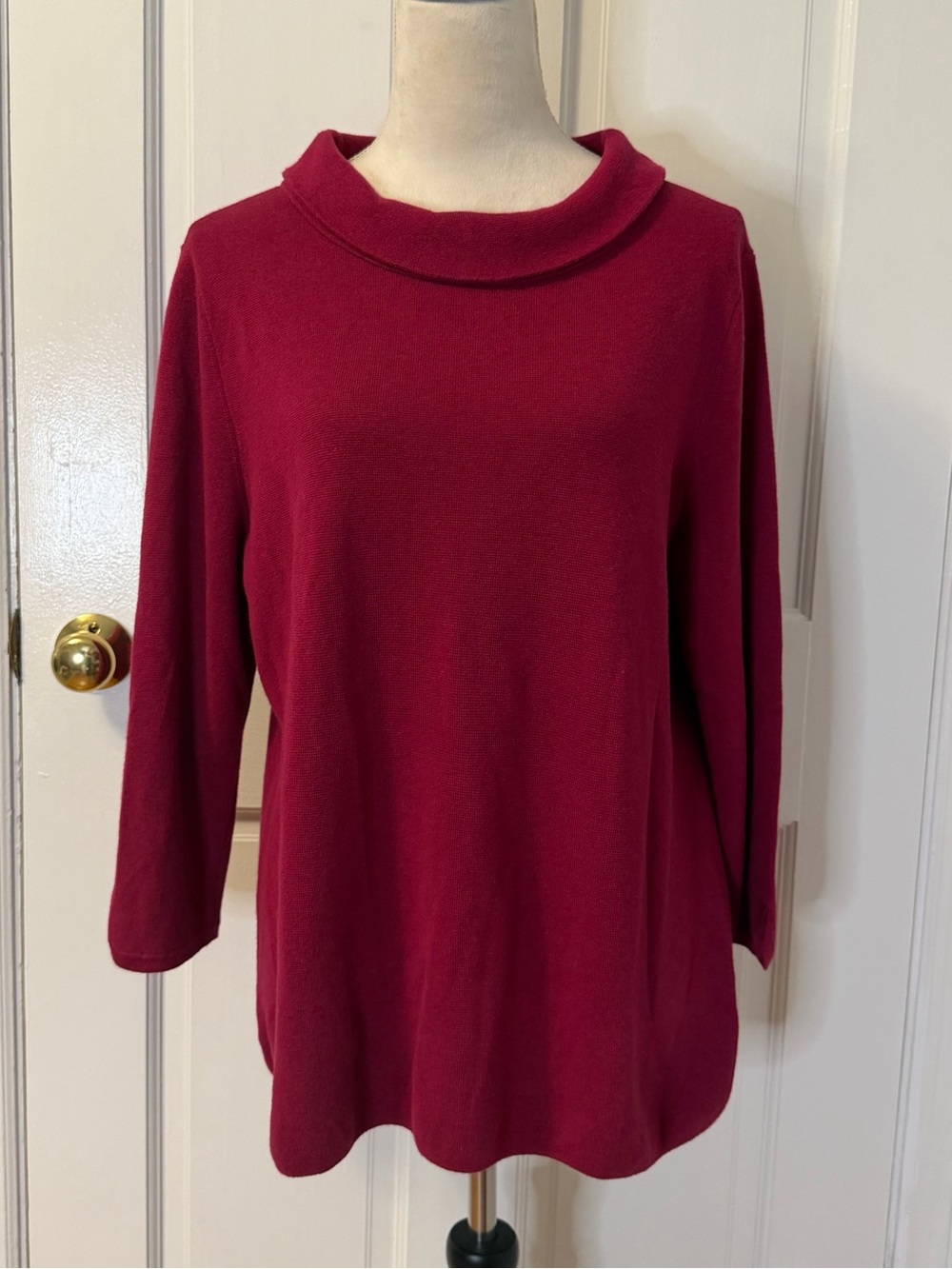 NWT Talbots Burgundy Cotton Blend Knit Tunic Sweater with 3/4 Sleeves, Size XL